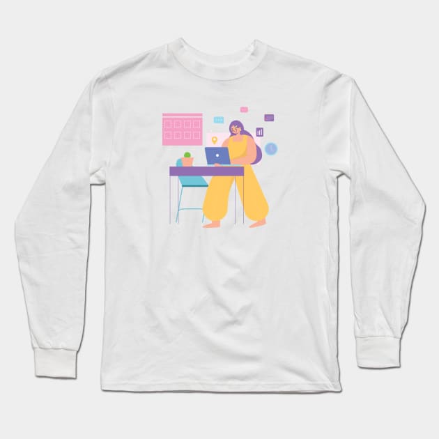 Work From Home Long Sleeve T-Shirt by Dheamufni